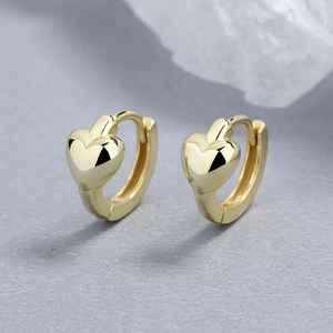 Créoles minimalistes en forme de cœur en argent 925 plaqué or 18 carats, finition polie
