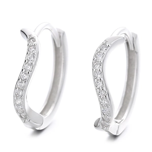 Elegant 925 sterling silver S-shaped hoop earrings with sparkling cubic zirconia stones