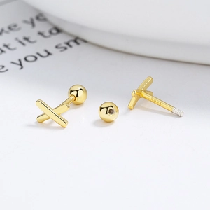 Boucles d'oreilles minimalistes en argent sterling S925 plaqué or en forme de X