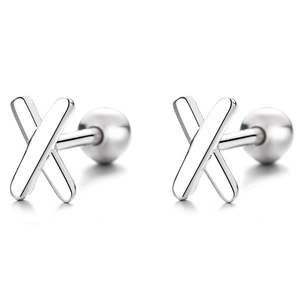 Paire de puces d'oreilles en argent 925 en forme de X avec fermoir à vis minimaliste