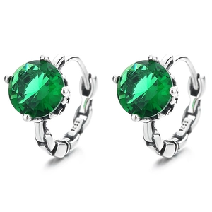 925 sterling silver emerald hoop earrings with vintage braided texture and green zircon
