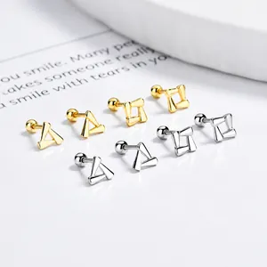 Parure de boucles d'oreilles géométriques creuses en argent 925 avec fermoir à vis