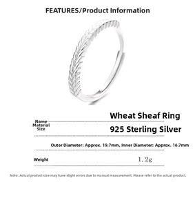 Detailed view of 925 sterling silver wheat ring with size 16.7mm inner diameter