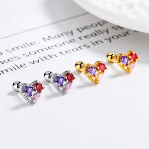 Zilveren hart oorbellen met gekleurde zirkoonstenen in goud en zilver afwerking