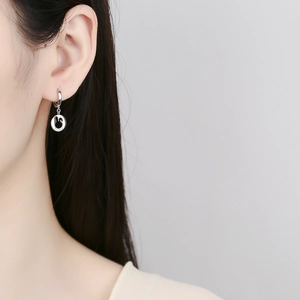 925 sterling silver hoop earrings with hollow rabbit silhouette pendant for women