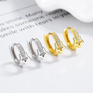 Minimalist 925 sterling silver star huggie hoop earrings with sparkling zircon stones