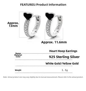 Features of 925 sterling silver heart earrings with dimensions 13mm by 11.6mm