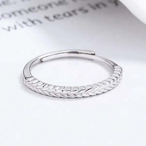 Minimalist 925 sterling silver wheat ear pattern open ring with adjustable design