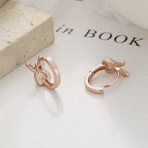 925 silver rabbit hoop earrings in rose gold with opal and hollow heart design