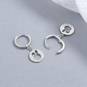 925 sterling silver hollow rabbit charm hoop earrings with polished metal finish