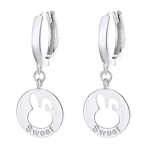 925 sterling silver hoop earrings with hollow rabbit pendants and Sweet engraving