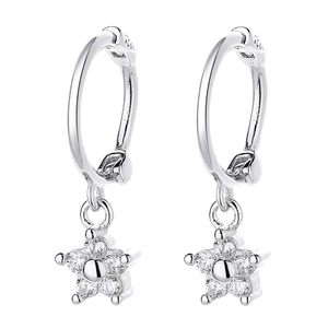 Boucles d'oreilles créoles en argent sterling 925 avec pendentif étoile et zircon