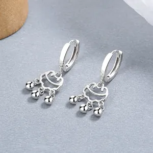 Boucles d'oreilles créoles en argent S925 avec pendentif cadenas Ruyi évidé et perles