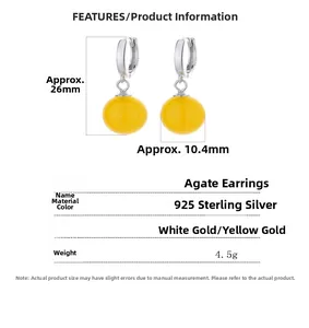 Detail view of 925 silver agate hoop earrings with precise size and weight measurements