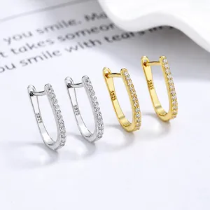 U-shaped S925 sterling silver hoop earrings with pave cubic zirconia in gold and silver