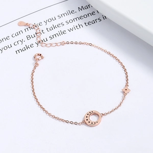 Bracelet élégant en argent 925 or rose lune et étoile avec fermoir mousqueton réglable