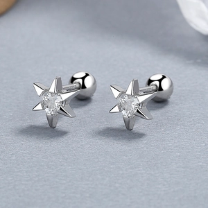 925 sterling silver hexagram star stud earrings with screw back and cubic zirconia stones