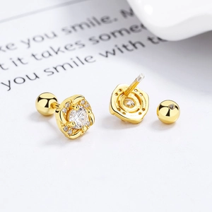 925 silver flower stud earrings with sparkling zircon stones and gold plating