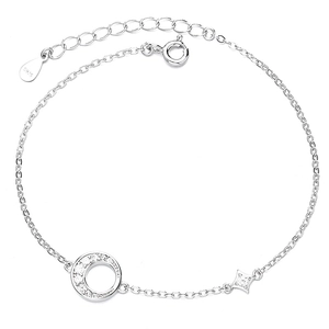 Élégant bracelet en argent sterling 925 avec étoile et lune et chaîne ajustable