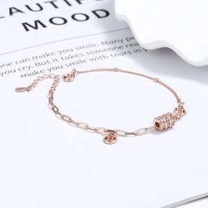 Bracelet en argent 925 or rose avec cristaux brillants et breloques de pièces