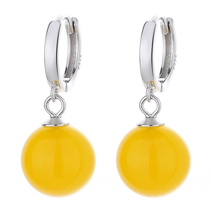 925 sterling silver hoop earrings with polished vibrant yellow agate stone pendants