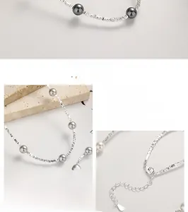 Detail showing 925 sterling silver beads and mixed pearls with adjustable lobster clasp