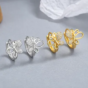 Boucles d'oreilles papillon en argent 925 avec zircons en finitions or et argent