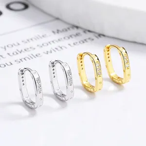 925 Sterling Silver Square Zirconia Hoop Earrings Minimalist Geometric Rhinestone Huggie Earrings For Women Fashion Jewelry