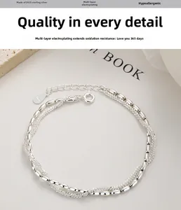 Detailed view of S925 sterling silver double-layer bracelet with adjustable clasp