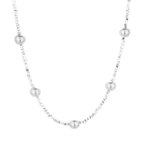 Elegant 925 sterling silver necklace featuring five polished pearls on a sleek box chain