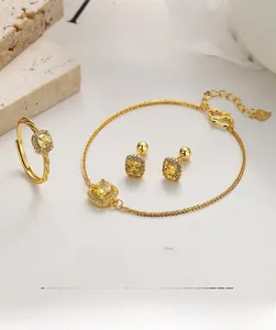 Macro view of 925 silver jewelry set featuring yellow cubic zirconia and s925 heart tag
