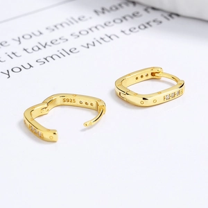 925 sterling silver square huggie hoop earrings with gold plating and zircons