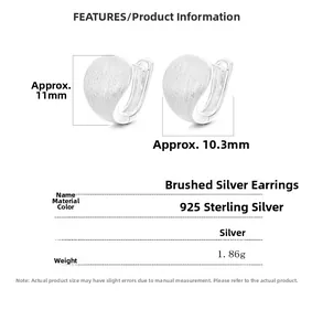 Detailed view of brushed 925 sterling silver hoop earrings with precise size measurements