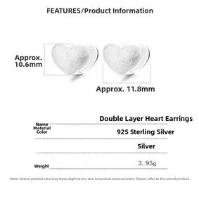 Specifications of 925 sterling silver double-layered heart earrings with matte finish
