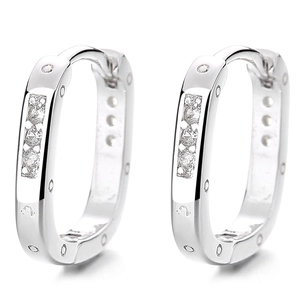 Polished S925 silver hoop earrings with cubic zirconia stones and dotted side detail