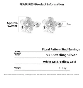Details zu 925 Silber Pfirsichblüten Ohrsteckern mit Schraubverschluss Design