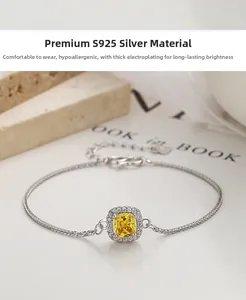 Macro shot of 925 sterling silver bracelet with square yellow zircon and lobster clasp