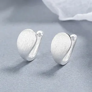 925 Sterling Silver Brushed Matte Stud Earrings For Women Minimalist Water Drop Huggie Ear Buckle Daily Fashion Jewelry