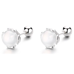 925 Sterling Silber Ohrstecker mit rundem Achat und weißem Opal Edelstein Dekor