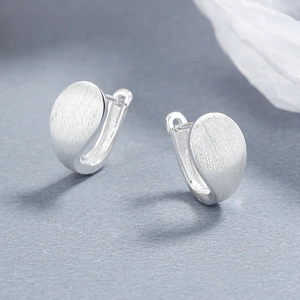 Minimalist 925 sterling silver brushed drop earrings with matte finish and U-shaped closure
