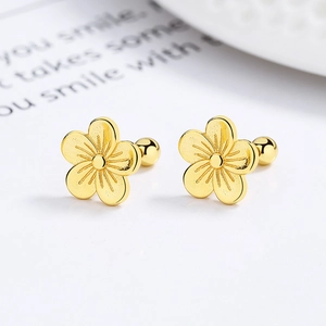 925 Silber Blumen-Ohrstecker in Gold mit Schraubverschluss für Damen