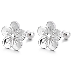 925 Silber Pfirsichblüten Ohrstecker mit Textur und sicherem Schraubverschluss Design