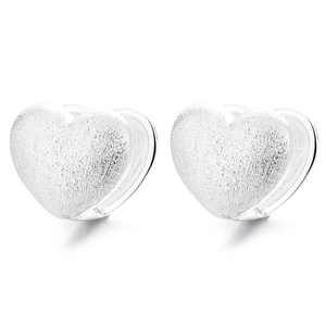 Minimalist double-layered 925 sterling silver heart earrings with matte brushed texture