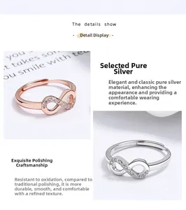 Détail de bagues infini en argent sterling 925 en or rose et argent avec accents de zircon