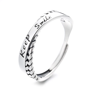 Bague ouverte vintage en argent sterling 925 avec gravure Keep Smile pour femme