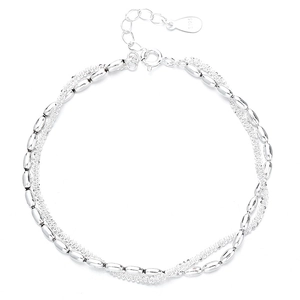 Double-layered 925 sterling silver rice chain bracelet with S925 engraved charm tag