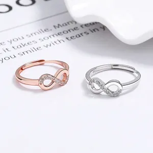Bague Ouverte en Forme de 8 Infini en Argent Sterling 925 pour Femme Avec Strass Incrusté Bijoux de Mode Réglables Minimalistes