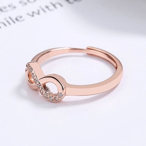 Bague infini minimaliste en argent sterling 925 avec finition or rose et cristaux