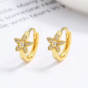 925 silver gold-plated hoop earrings with sparkling crystal star charms on white background
