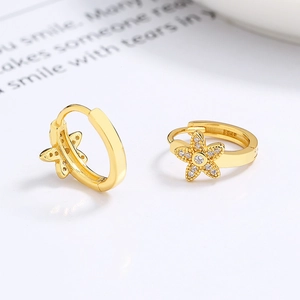 S925 sterling silver gold star hoop earrings with sparkling cubic zirconia inlay